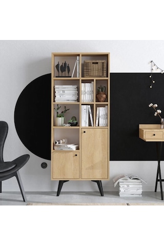 Fibona Mobilya Loft Serisi Asimetrik Kitaplık Safir Meşe