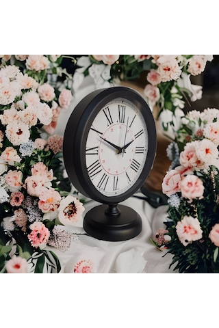 Siyah Renkli Metal Ofis Salon Otel Masa Saati 25*20 cm R9 Siyah