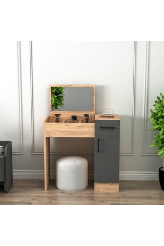 Arnetti İnci Aynalı Makyaj Masası Atlantik Çam Antrasit