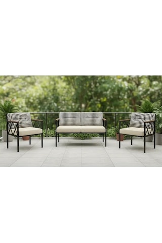 Safir 2+1+1 Kaz Ayağı Kırlent Balkon-bahçe-kafe-çay Seti-koltuk Takımı-oturma Grubu-ofis Koltuğu Krem