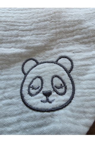 Sleepy Panda Nakışlı Müslin Bandana Önlük Beyaz