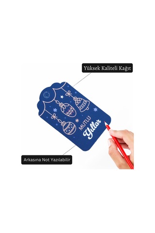 Yılbaşı Mutlu Yıllar Yazılı Hediye Etiketi, Delikli, Küre Desenli
