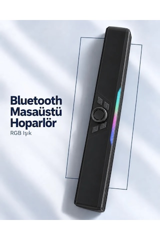Monitör Altı Kullanıma Uygun Şarj Edilebilir Bluetooth Soundbar Hoparlör Siyah