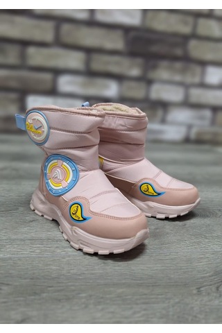 İçi Kürklü Kaydırmaz Kauçuk Taban Su Geçirmez Çocuk Kar Botu Pudra
