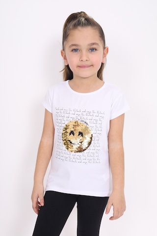 Toontoy Kids Toontoy Kız Çocuk Gülen Yüz Pullu Nakış Tişört Beyaz
