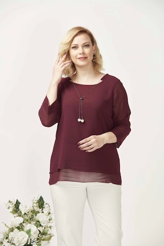 Moda Berray 1934 Kolyeli Şifon Büyük Beden Şık Bluz Bordo Bordo