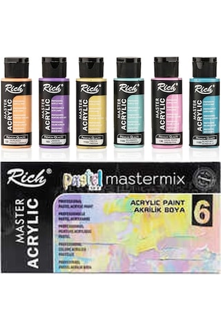 Rich Mastermix Akrilik Boya Seti 6x60 Pastel Renk 3 Ayaklı Şövale 35x50 Tuval Seti Metal Şövale Seti