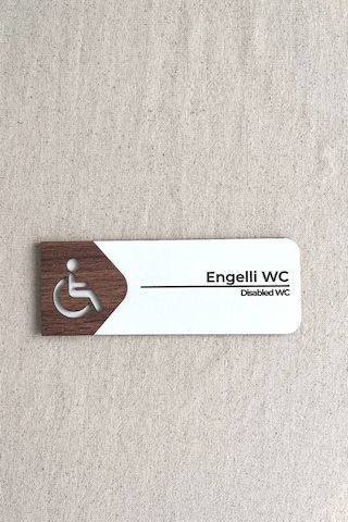 Engelli Wc Kapı Tabelası Mdf Tuvalet Yönlendirme Levhası 19x7 Cm Çift Katmanlı - Kl-egw-s7a