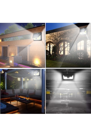 Suofeng Güneş Enerjili Cob Led Hareket Sensörlü Aydınlatma - Ip65 Su Geçirmez Dış Mekan Duvar Lambası Gümüş