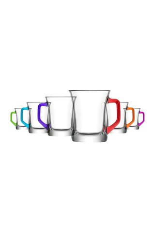 Lav Zen Plus Cam Kupa 6 Kişilik 225 ml Karışık Renkli Kulplu (Kahve/Çay Bardağı)