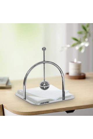 Homyl Kağıt Peçetelik Kare Peçete Standı Dispenser Masası Gümüş