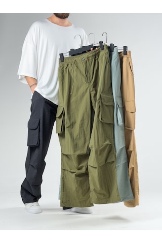 Cocopelli Tasarım Kargo Cepli Paraşüt Kumaş Taba Baggy Pantolon Coc3080
