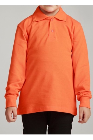 Nacar Store Kız & Erkek Çocuk Uzunkol Polo Yaka Okul T-shırt Turuncu