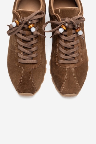 Luvishoes Brea Taba Süet Hakiki Deri Boncuklu Kadın Günlük Sneaker Taba