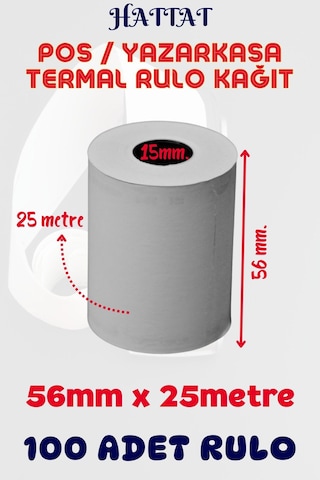 Hattat Termal Pos Rulo 100 Adet Rulo 56 MM x 25 M