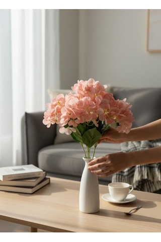 Yapay Çiçek Islak Ortanca Çiçeği Pudra Desenli Model 45cm 5dal Islak Gerçeksi Dokulu Pembe