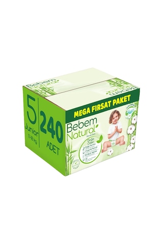 Bebem Natural Bebek Bezi 5 Numara Junior Mega Fırsat Paketi 240 Adet