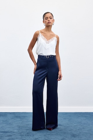 Sateen Kemer Detaylı Saten Pantolon - Lacivert-136950 Lacivert