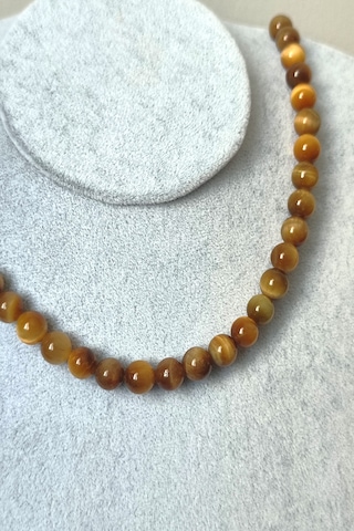 Sertifikalı 8 Mm Sarı Kaplangözü Doğaltaş Kolye 0329 - Sarı