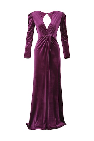 Explosion Maxi Kadife Abiye - V Yaka Uzun Kol Erik