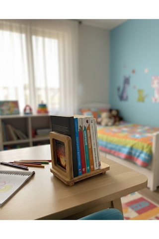 Ahşap Kitap Tutucu Masa Üstü Kitaplık Düzenleyici Organizer - Dekoratif Kitap Standı -kitap Desteği Kahverengi