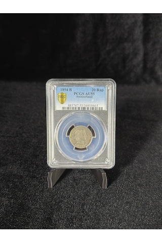 Pcgs Au55 1894 İsviçre 20 Rappen Qr Kodlu Sertifikalı Orijinal Koleksiyon Parası