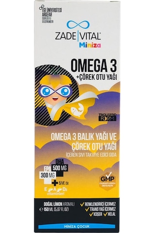Zade Vital Miniza Omega 3 Ve Çörek Otu Yağı 150 Ml