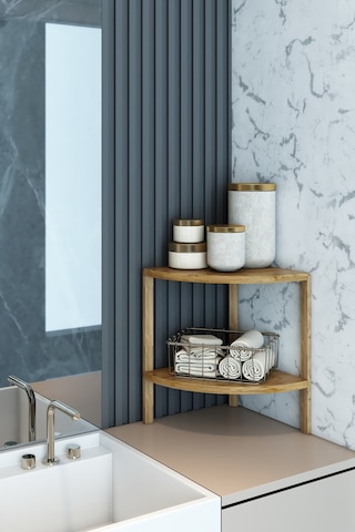Minimalist Atlantik Çam 2 Katlı Dekoratif Raf - Çok Amaçlı Yan Sehpa Ahşap