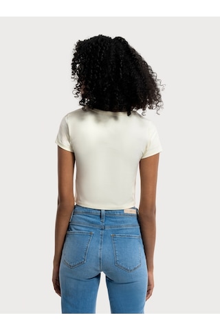 Crop Kadın Tshirt K.kol Ekru