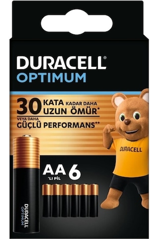 Duracell LR6/MN1500 Optimum AA Alkalin Kalem Piller 1.5 V 6’lı Paket