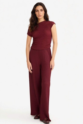 Defacto Wide Leg Geniş Bol Paça Bürümcük Pantolon D3570ax25aubr237 Bordo