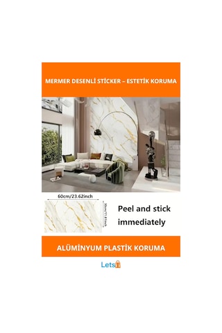 Vinil Beyaz Mermer Desenli Su Geçirmez Alüminyum Plastik Duvar Sticker Çok Renkli