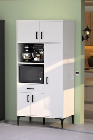 Ares 5 Kapaklı Tek Çekmeceli Mutfak,kiler Dolabı,kahve Köşesi Çok Amaçlı Dolap Beyaz Beyaz