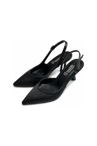 Asmi Shoes Kadın Siena Siyah Süet 7 Cm Topuklu Sivri Burun Arkası Açık Atkılı Ayakkabı