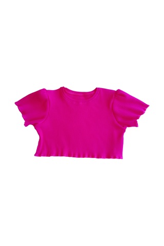 Etekli Crop Takım, Pamuklu Çiçekli Etek - Pamuklu Fuşya Crop Fuşya-çiçekli1 Fuşya