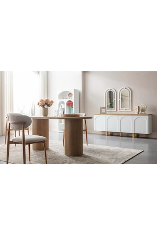 Horizon İskandinav Oval Natural Ahşap Bohem Masa 80x190 Natural Ayak - Natural Üst