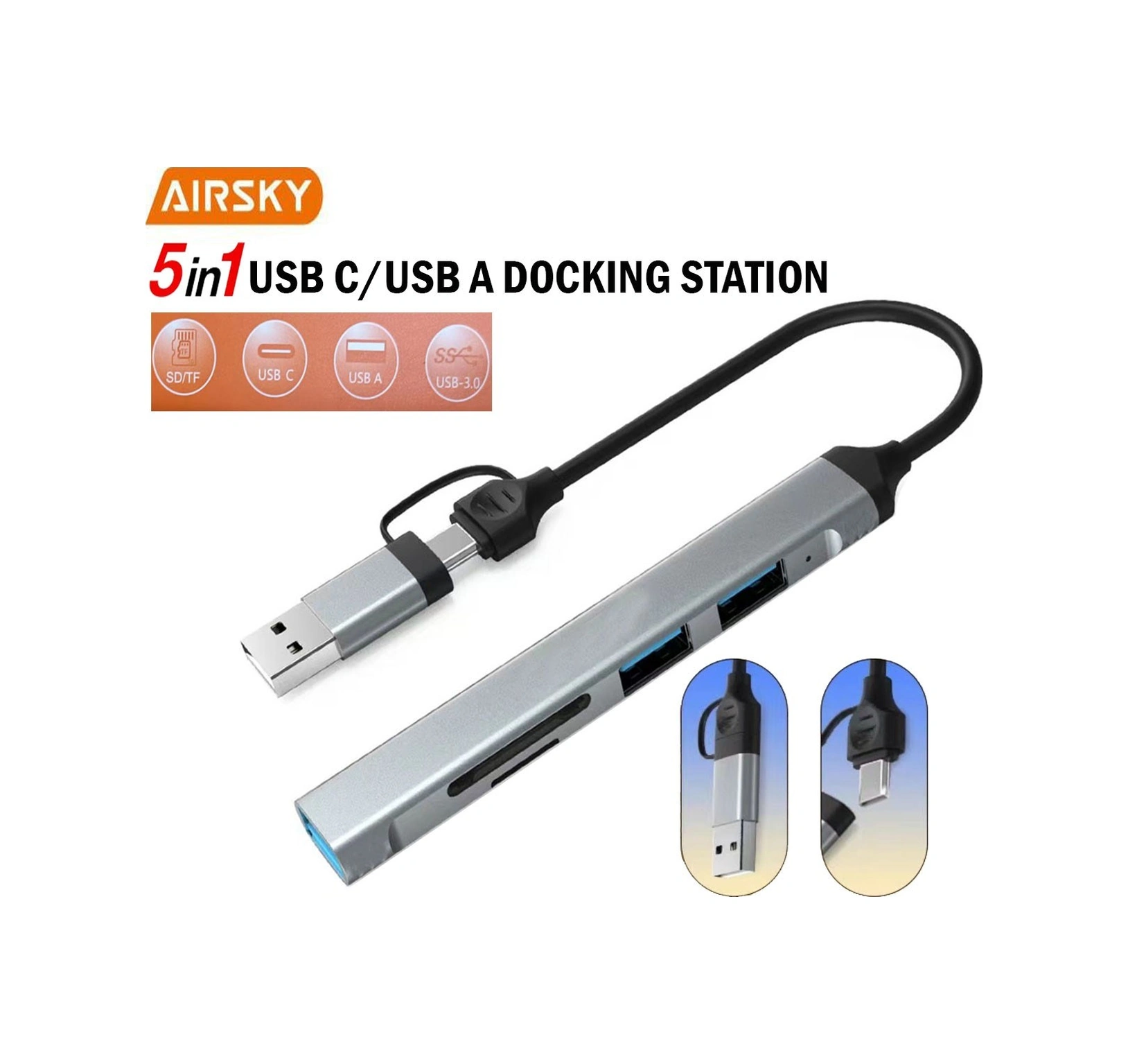 Technow Usb 3.0/usb 2.0/sd/tf Girişli 5 İn 1 Tip-c Çevirici Adaptörü