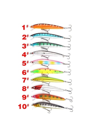 Valkyrie 10 Adet 10cm 9gr Minnow Sahte Olta Yem Seti Rapala 1m Derinlik 10 Farklı Renk Karbon Çelik İğne