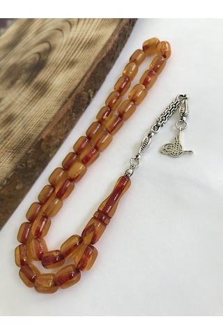 Yoğun Hareli Çift Püsküllü İran Bağası Toz Kehribar Tesbih