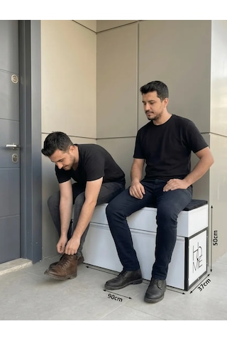 Puflu Sandıklı Metal Ayakkabılık 8 Çift Kapasiteli Minderli Bench Oturak Tasarım Tescilli Ürün Beyaz