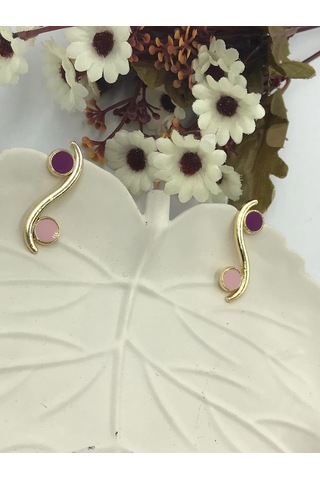 Aren Bijuteri Kadın Pembe Mor Daire Detaylı Gold Küpe Pembe - Mor