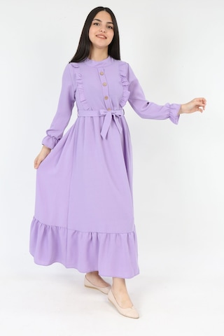 Genc Kiz Elbise Uzun Kollu Tesettür Uygun Jile Lila