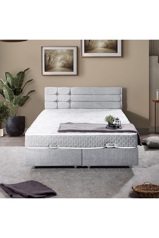 Viyana Çift Kişilik Baza Başlık Letto Yatak Seti - Açık Gri 150 x 200