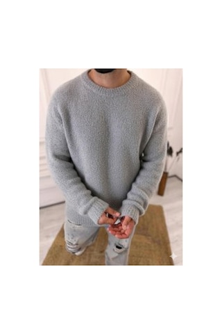 Elku Moda Sweatshirt Oversize Tüylenmez Polar Kazak Bol Kesim Naturel Pamuk Rahat Kesim Salaş Peluş Kazak Gri