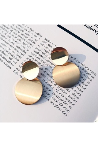 Asimetrik Boyutlu Yuvarlak Metal Mat Fırçalanmış Altın Geometrik Küpe Siyah