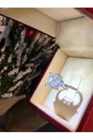 Vog Pırlanta Tasarım Baget V Kalp Effective Diamond Taşlı 925 Gümüş Evlilik Teklifi Yüzük