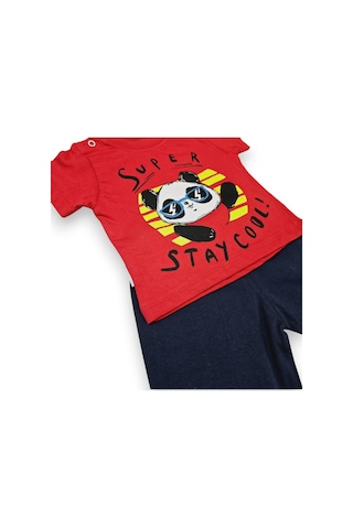 Ayıcık Desenli Erkek Bebek Şortlu Takım Kırmızı