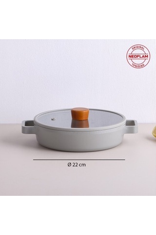 Neoflam Fika Cam Kapaklı Alüminyum Sahan 22cm Gri