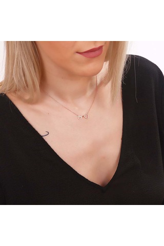 Kuyumcudukkani"sen Ve Ben"taşlı Kalp Figürlü Kolye-37127-r-w Rose Gold