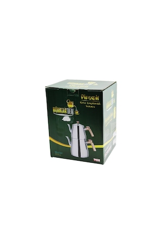Piramit Orta Boy Çelik Çaydanlık Seti - Takımı Renkli Bakalit Kulp Üst Demlik : 1.1lt - Alt Suluk: 2lt Kendinden Süzgeçli 5324